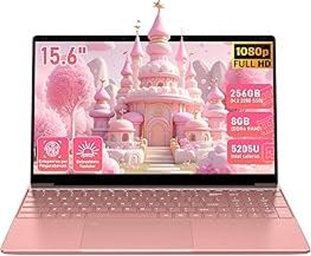 Laptop 15.6 Zoll (FHD IPS Display), Notebook mit Fingerabdruck & Beleuchteter Tastatur, Roségold, 8GB RAM, 256GB SSD