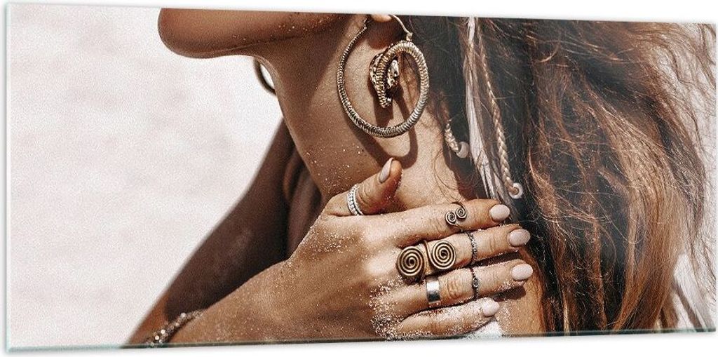 Bilder auf glas - Einteilig - Sand Frau Schmuck - 120x50cm - Glasbilder - Wandbilder - Bilder - zum Aufhängen bereit - Wanddekoration aus Glas - G...