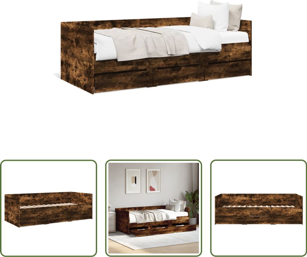 The Living Store Tagesbett mit Schubladen Räuchereiche 100x200 cm Holzwerkstoff