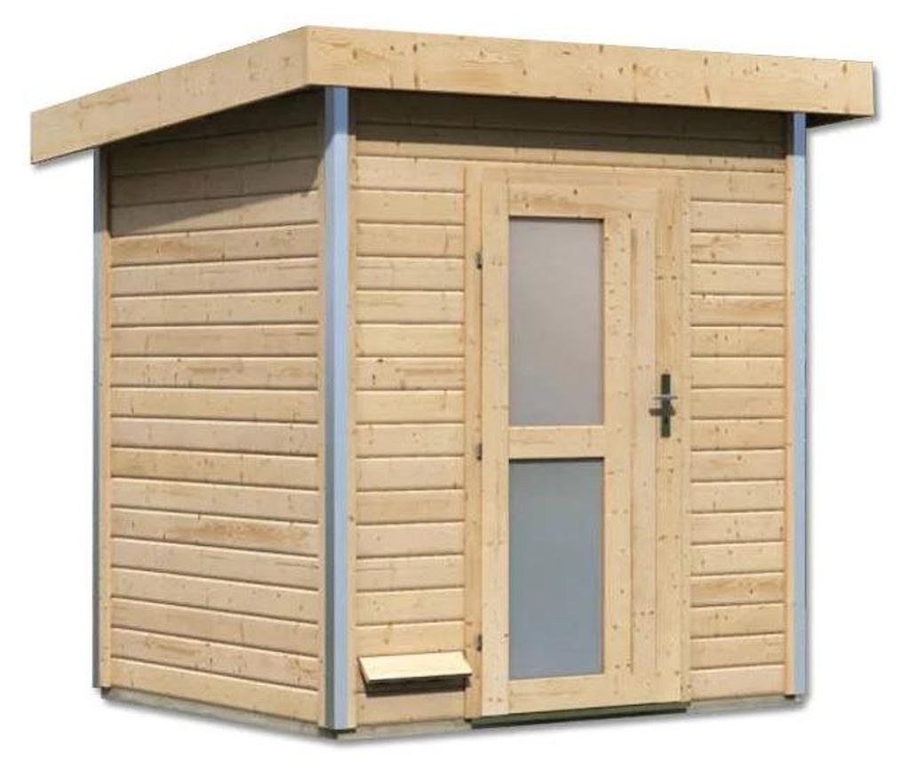 KARIBU Naturbelassen 196 x 146 cm Saunahaus Jorgen, Garten Sauna, Fichte Massivholz, Stecksystem, 2 Liegebänke, Sicherheitsglas Tür, ohne Ofen
