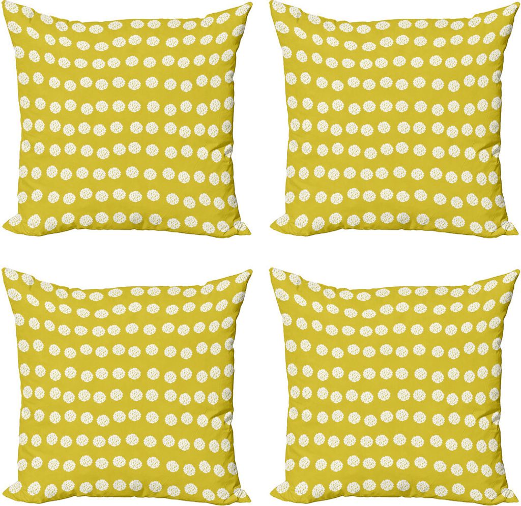 ABAKUHAUS Blumen Kissenbezug Set (4 Stück), Frühlings-Vibes Blumenmuster, Moderner Doppelseitiger Digitaldruck, 40 cm x 40 cm, Gelb, Grün, Weiß