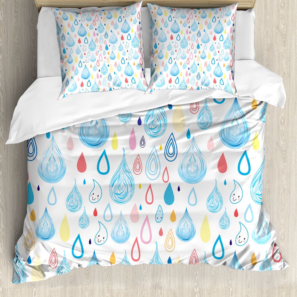 ABAKUHAUS Regen Bettbezug, Lustige Regentropfen Herbst, Milbensicher Allergiker geeignet mit Kissenbezügen, 155 cm x 220 cm - 80 x 80 cm, Mehrfarbig