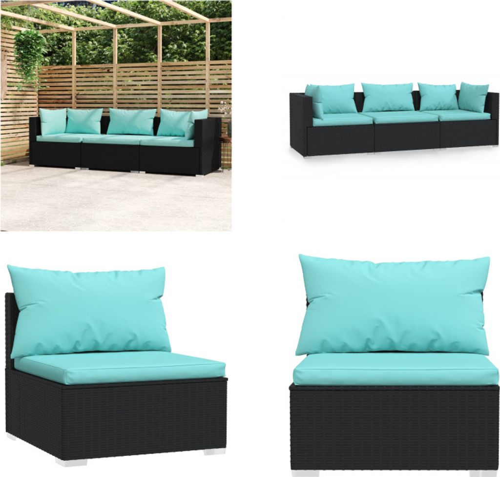 vidaXL 3 Sitzer Sofa mit Auflagen Schwarz Poly Rattan - 3-Sitzer Sofa - 3-Sitzer Sofa - Sofa-Set - Terrassen-Lounge-Set