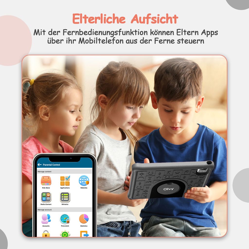 Olvy Kinder Tablet 10.1 Zoll HD, Kids Tablet Android 14, Produktbild 6