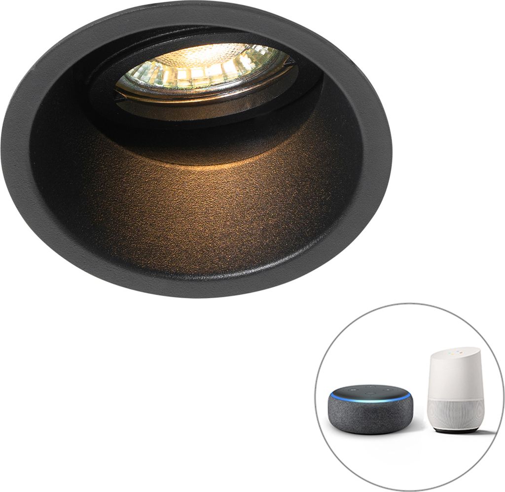 QAZQA - Modern Smarter Einbaustrahler schwarz verstellbar inkl. WLAN GU10 - Legierung Dimmer I Dimmbar I Wohnzimmer I Schlafzimmer - Aluminium Rund...