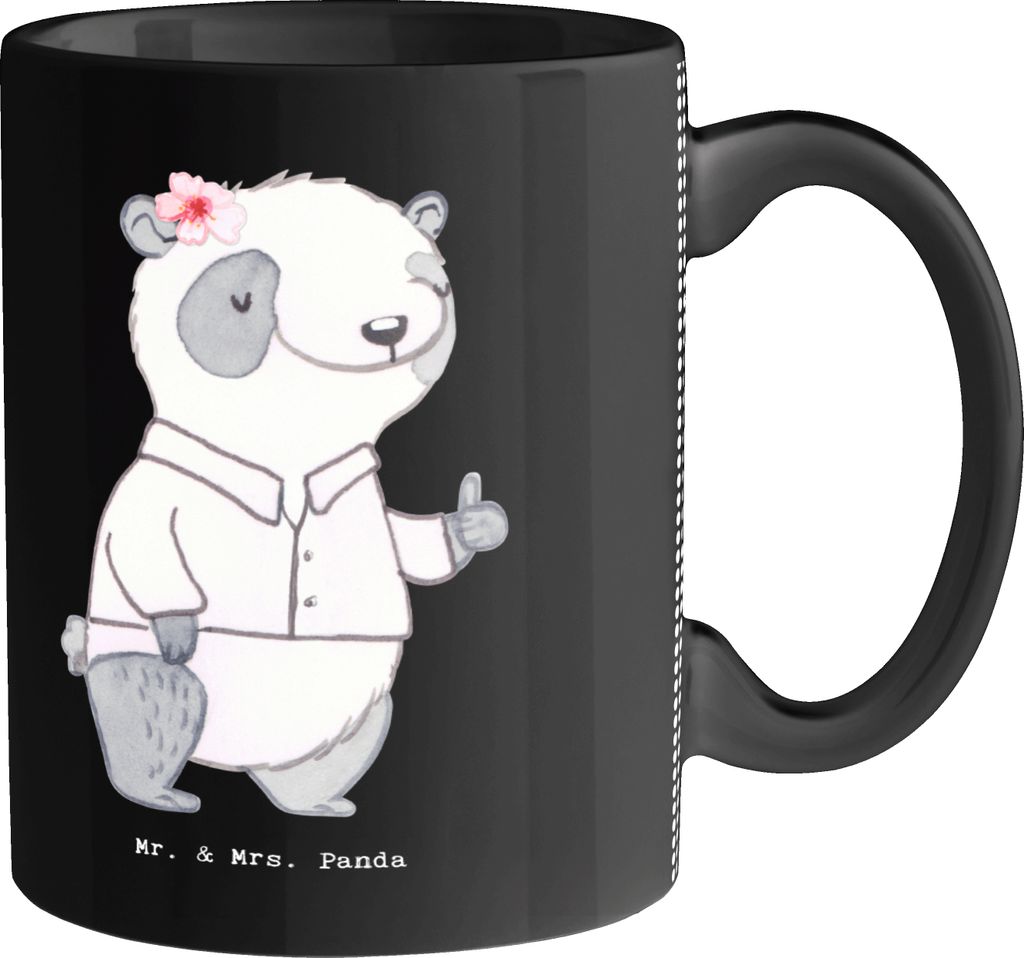 Mr. & Mrs. Panda Kaffeebecher Bürgermeisterin Herz - Schwarz - Geschenk, Wahlen, Tasse, Stadt, Gemeinde, Kaffeetasse, Geschenktasse, Becher, Teeta...