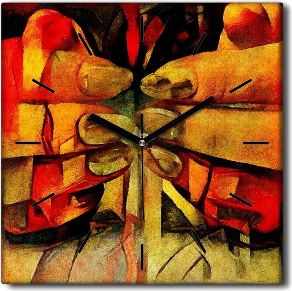 Coloray Uhr auf Leinwand 30x30 cm Wand Uhr Dekoration Wohnzimmer Segeltuch schwarze Hände -Abstraktion Kunst Pastelle