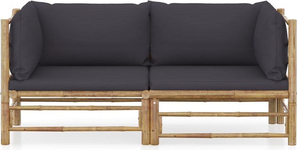 vidaXL 2-tlg. Garten-Lounge-Set mit Dunkelgrauen Kissen Bambus