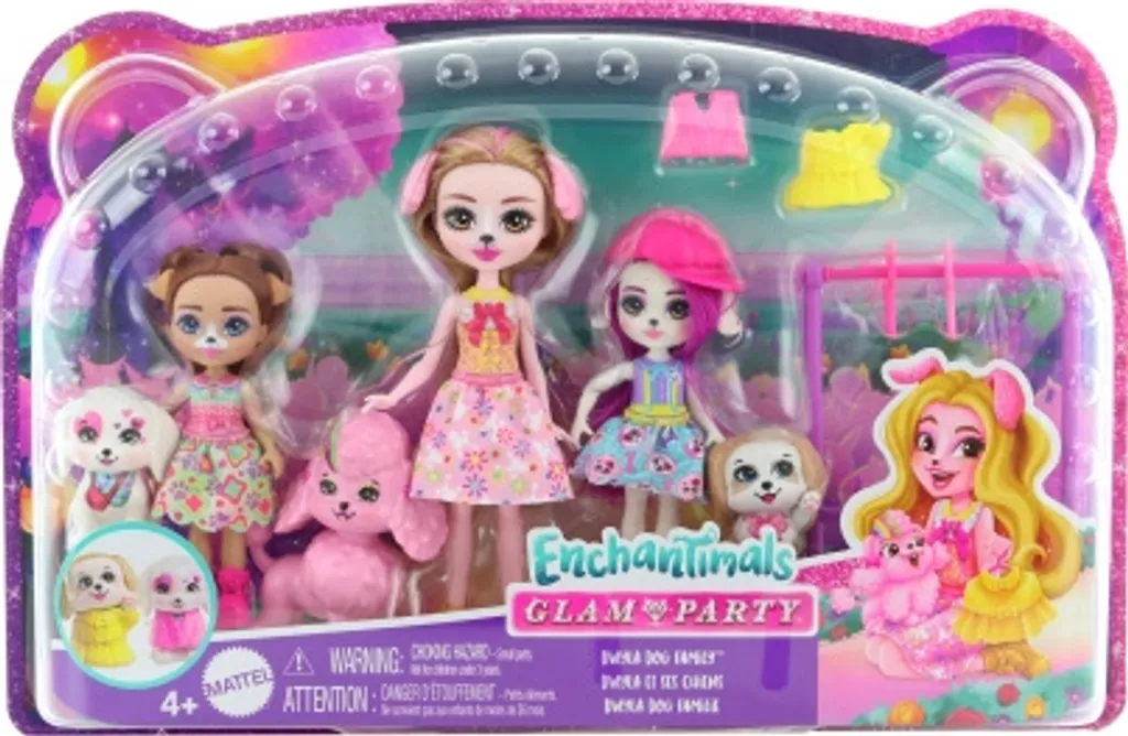 Mattel Enchantimals Glam Party Famille de Chiens Coffret Poupées GYN60
