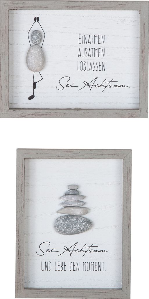 Gilde Steinbild, rechteckig, "Achtsamkeit", Spruch, MDF, grau, VE 4, 2fach sortiert, L. 4 cm, B. 25 cm, H. 20 cm