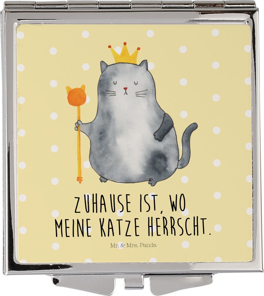 Mr. & Mrs. Panda Reise Spiegel Katze König - Gelb Pastell - Geschenk, Queen, Schminkspiegel, Krone, Cats, Wohnung, Quadratischer, Kosmetikspiegel,...
