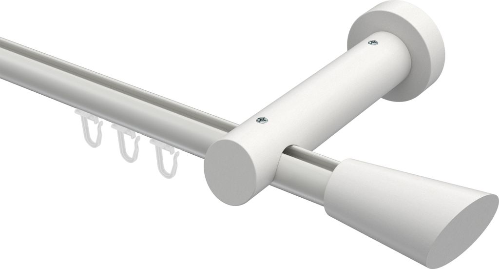 Interdeco Innenlaufstange / Gardinenstange mit Innenlauf Weiß, Typ Talent Bero (Konus Schräge), 20 mm Ø 1-läufig, 200 cm