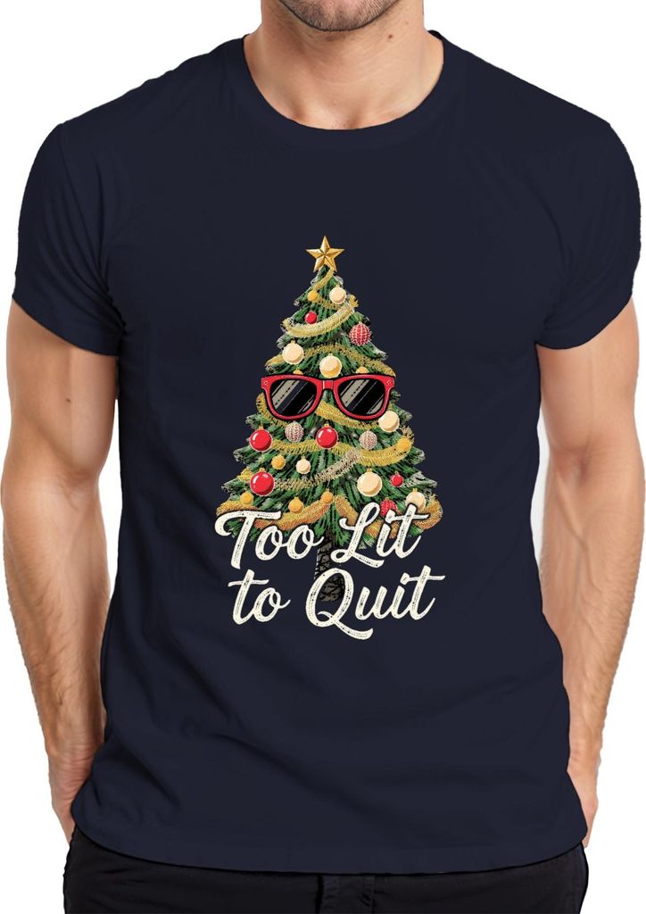 Too Lit to Quit Weihnachtsbaum Sonnenbrille Weihnachten lustig Herren T-Shirt, Navy, 3XL