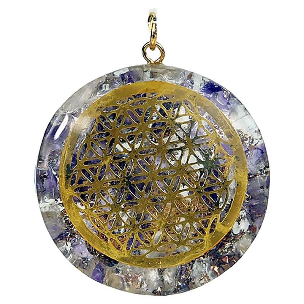 Orgonit Anhänger Blume des Lebens Amethyst&Bergkristall