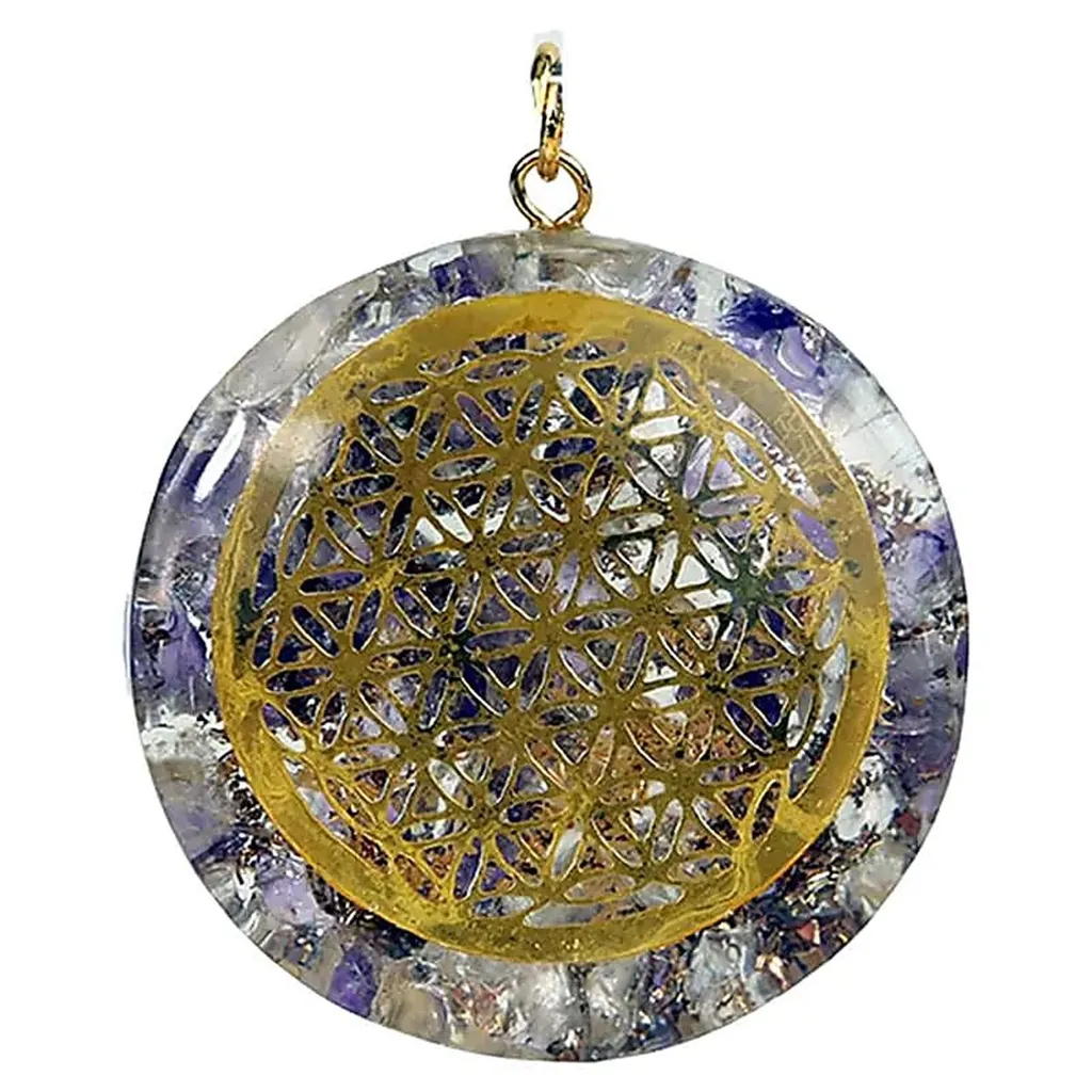 Bijou de Protection Orgonite Fleur de Vie avec Améthyste Naturelle 4cm