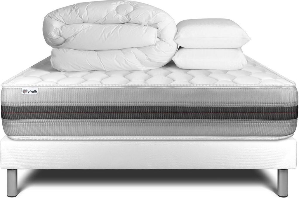 Komplettpaket Bett - Matratze 180x200 cm + Boxspringbett mit Lattenrost (im Set) + 2 Kopfkissen + Bettdecke - Vitalspring Recover