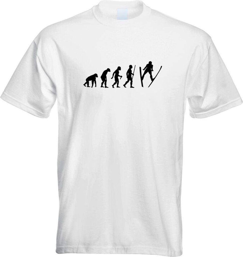 Kiwistar - T-Shirt - Weiss - Skispringen Evolution Motiv Bedruckt Funshirt Design Print - mit Motiv Bedruckt - Funshirt Design - Sport - Freizeit -...
