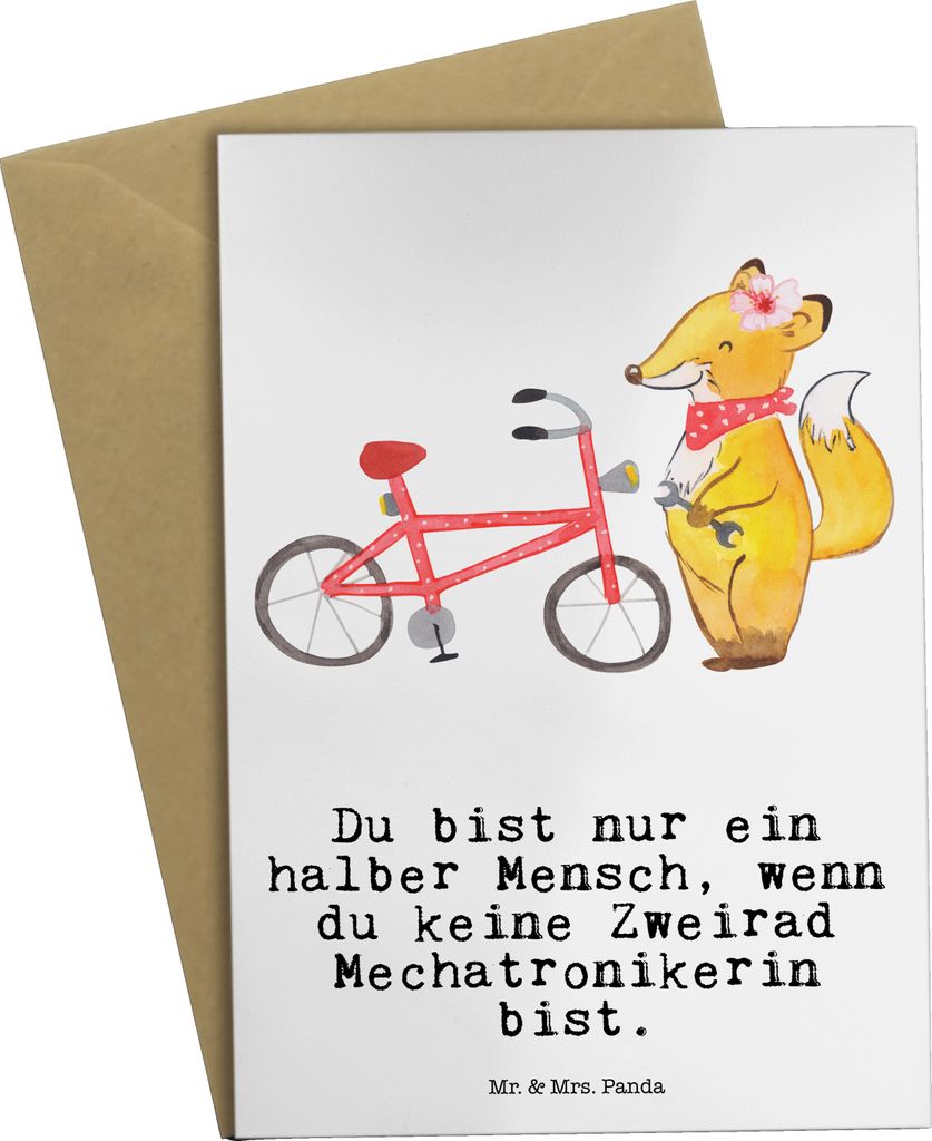Mr. & Mrs. Panda Grußkarte Zweirad Mechatronikerin Herz - Weiß - Geschenk, weihnachtskarten, Grußkarten, glückwunschkarten, Beileidskarte, einl...
