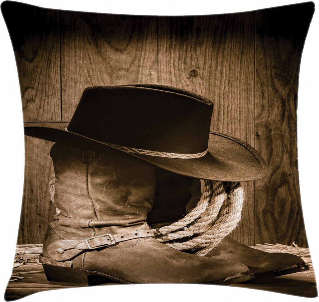 ABAKUHAUS Western Kissenbezug, Wilder Cowboyhut Holz, aus Farbfesten Waschbaren Stoff Beidseitiger Druck mit robusten Reißverschluß, 45 x 45 cm, ...