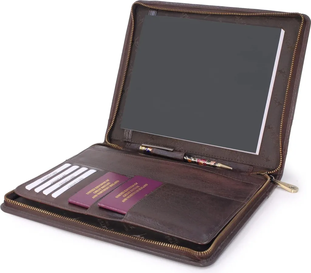 Porte-documents de conférence A5 avec fermeture éclair en cuir bleu luxe