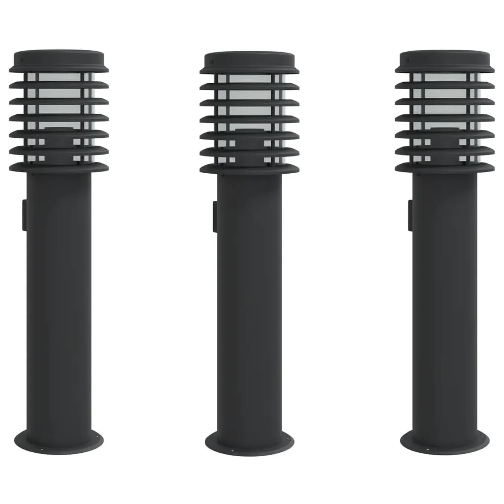 Bornes d'allée avec Prise 60cm - Lot de 3 - Inox Noir Étanche