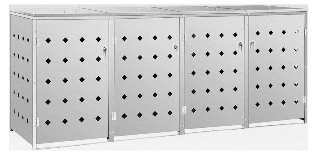 Mülltonnenbox für 4 Mülltonnen 240L Edelstahl Silber