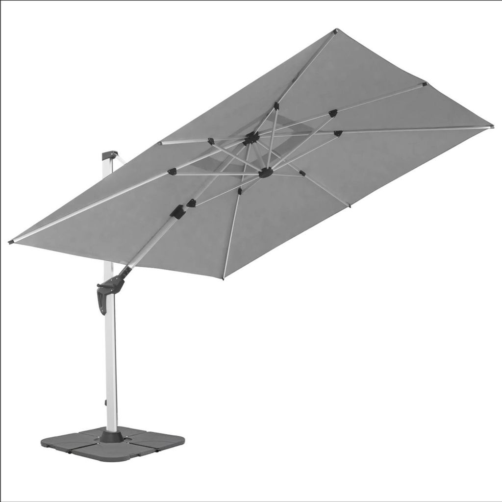 anndora Ampelschirm Aluminium grau 3m x 3m quadratisch - 360o drehbar - komplett schwenkbar neigbar - inklusive Betonplattenständer - mit Betonpl...