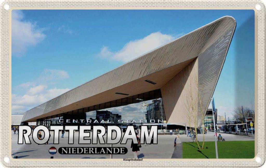 vianmo Blechschild 12x18 cm Rotterdam Niederlande Hauptbahnhof Bildmotiv Reisemotiv Abenteuer Reisen