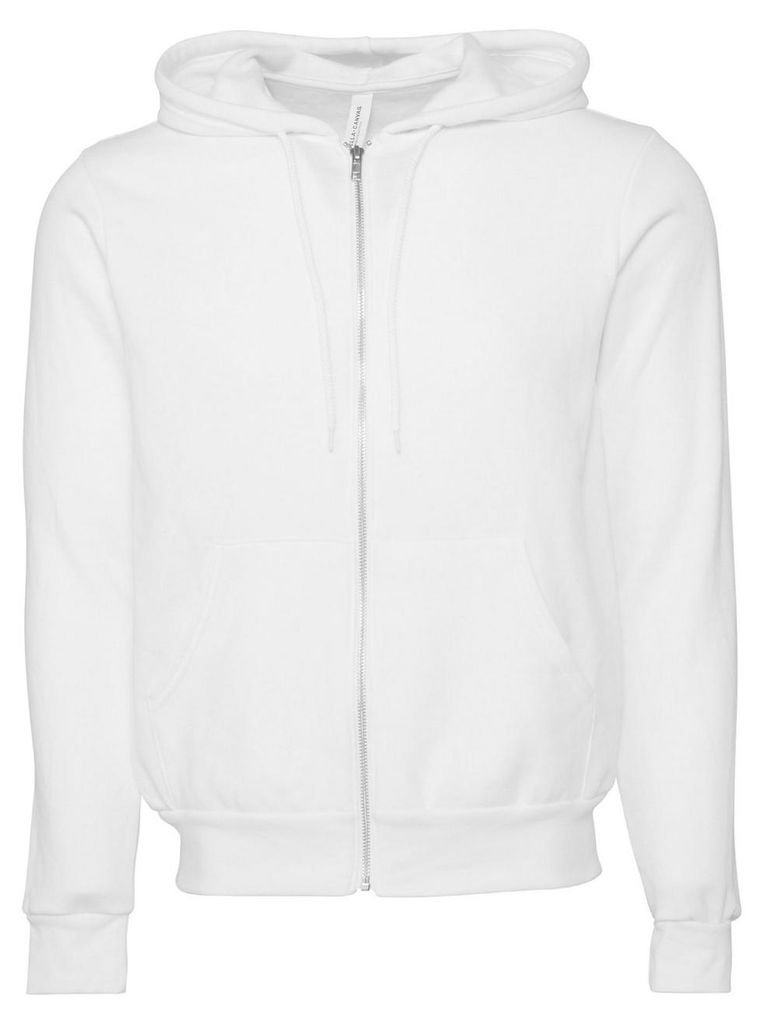 Bella + Canvas - Hoodie mit durchgehendem Reißverschluss Fleece für Herren/Damen Uni FK2989 (S) (DTG Weiß)