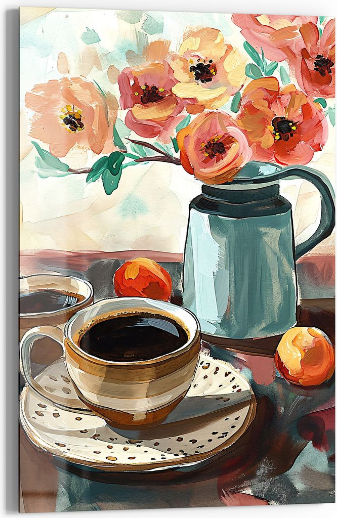 DEQOART Glasbild Echtglas 40x60 cm 'Malerischer Kaffeegenuss' Wandbild Bild modern Deko