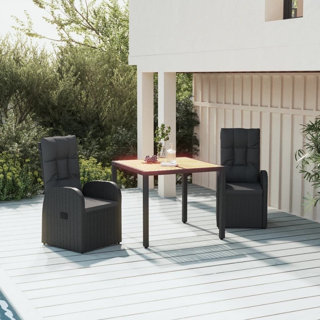3-tlg. Garten-Essgruppe mit Kissen Schwarz Poly Rattan , Gartenstühle Design 2024