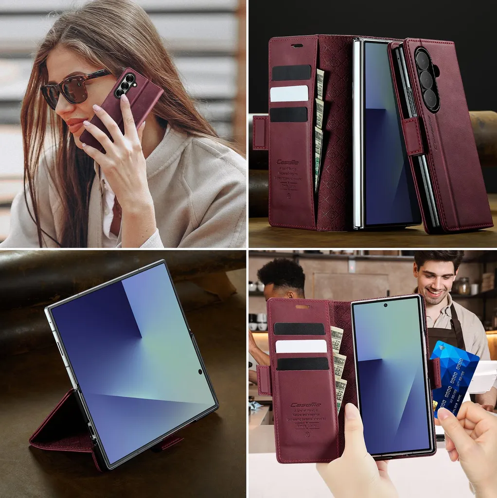 Custodia In Pelle Per Samsung Z Fold 1 / W20 – Cover Antiurto Con Strato In ABS – Colore Rosso (2 Pezzi) - 5