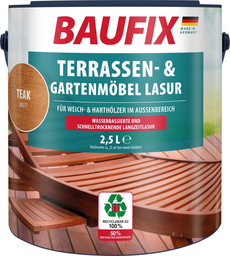 BAUFIX Terrassen- & Gartenmöbel-Lasur teak matt, 2.5 Liter, Produktbild 1