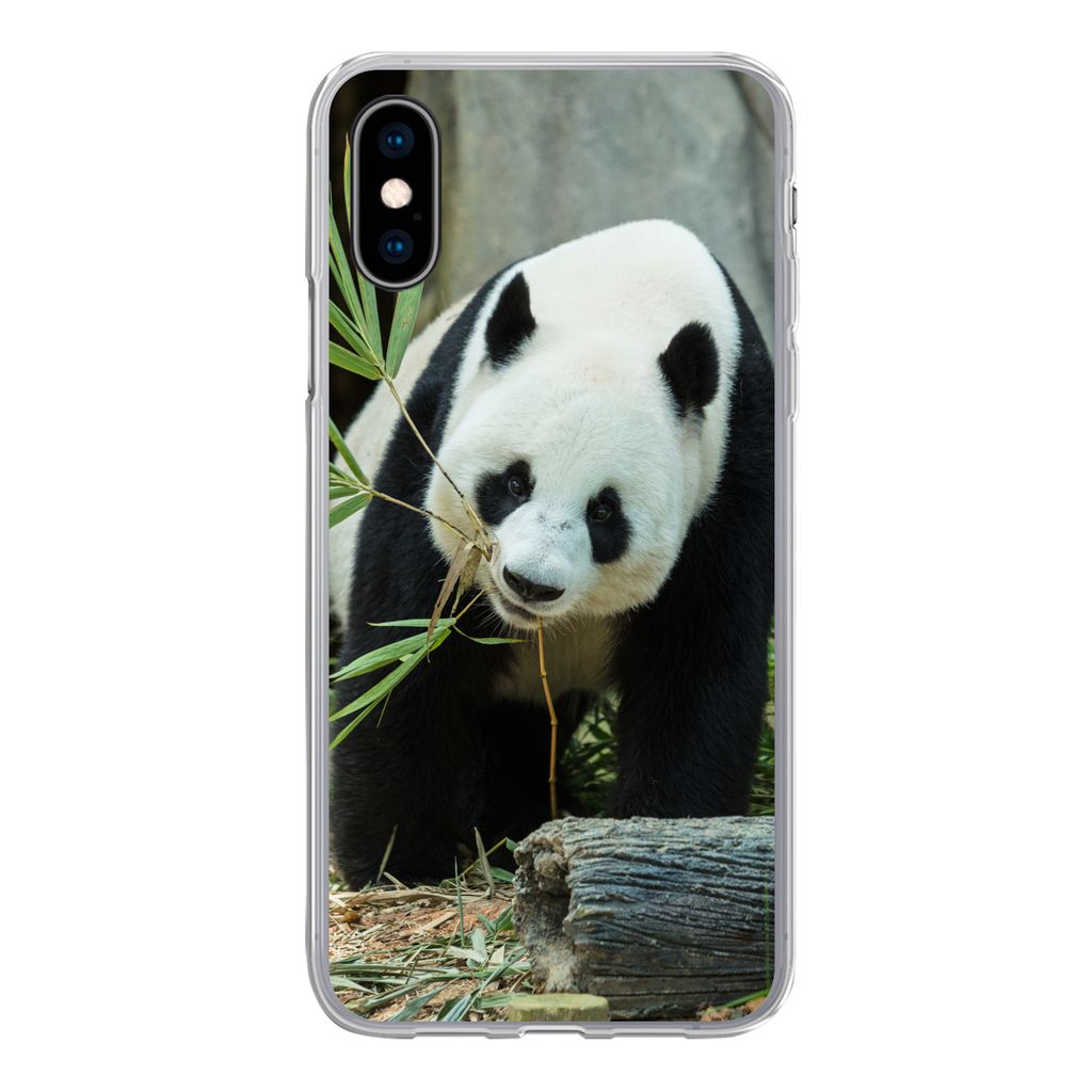 MuchoWow Handyhülle Schutzhülle Hülle für iPhone X Panda - Baumstamm - Höhle Silikon Softcase Handy Hülle - Handyhülle