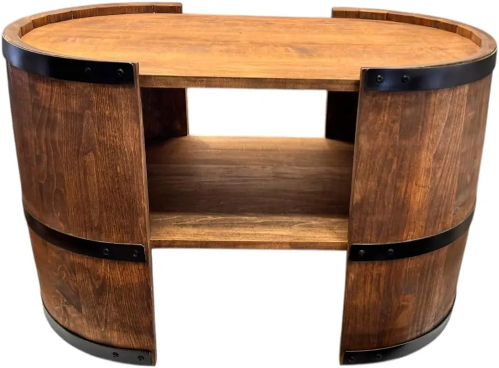 Table Basse Tonneau Vintage Robuste pour Salon Style Industriel