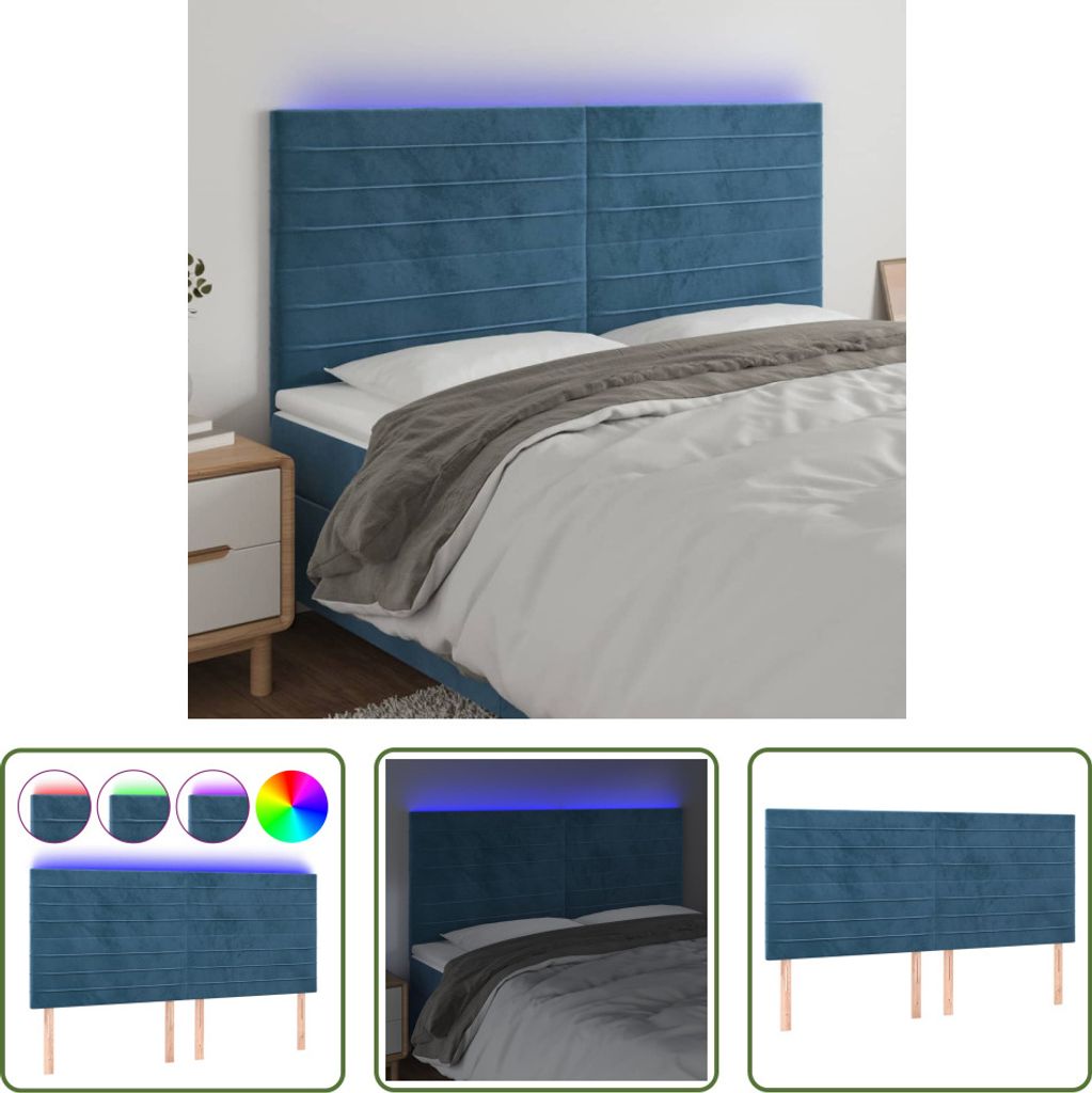 The Living Store LED Kopfteil Dunkelblau 180x5x118/128 cm Samt