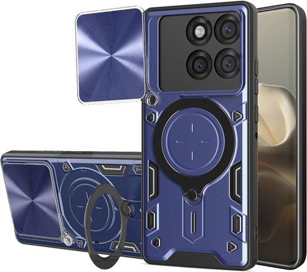 Schutzcover für Smartphone mit Ringhalter und Kameraabdeckung, blau, ultradünn