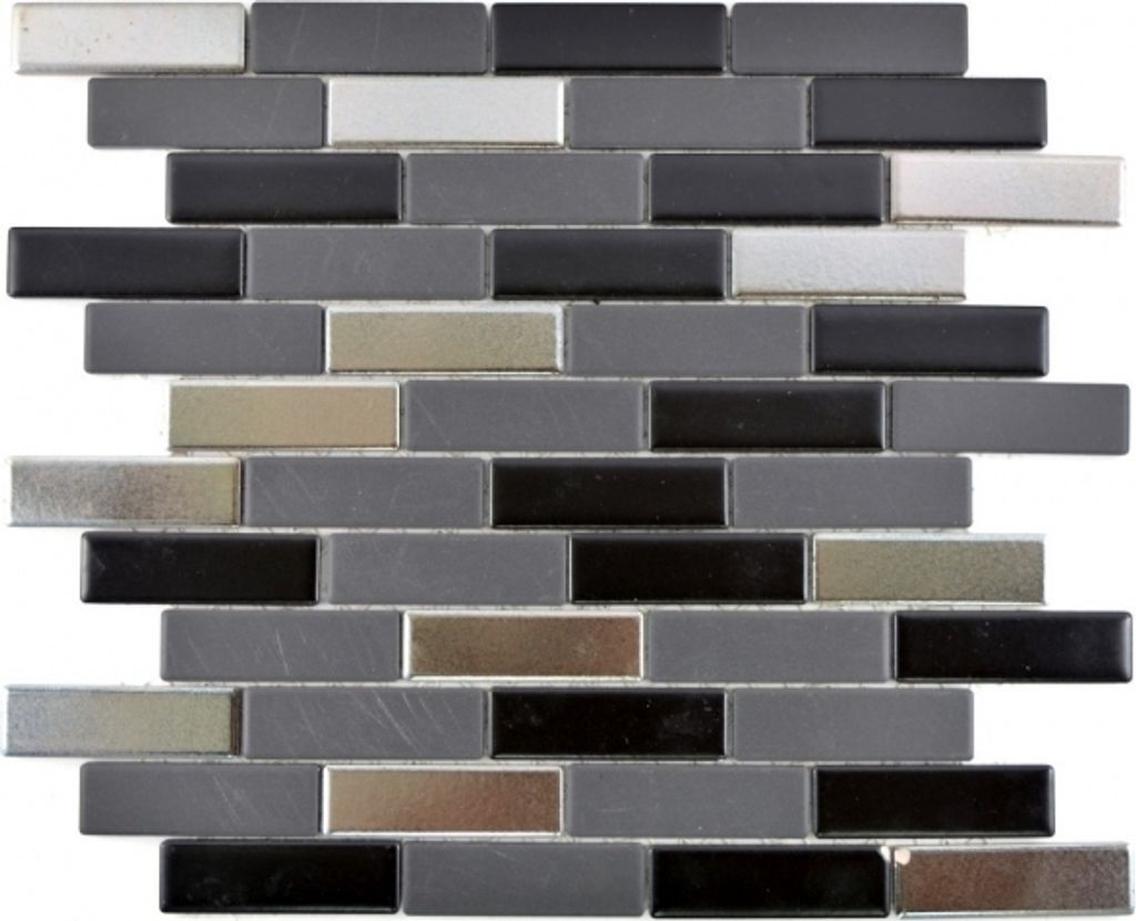 Verbundmosaik Keramik schwarz silber chrom Stäbchen Fliesenspiegel MOS26-0317_f | 10 Mosaikmatten