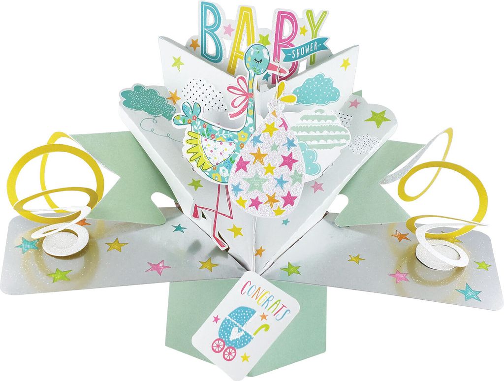 Grußkarte PopUp "Baby Shower" Storch Babyparty Dekoration