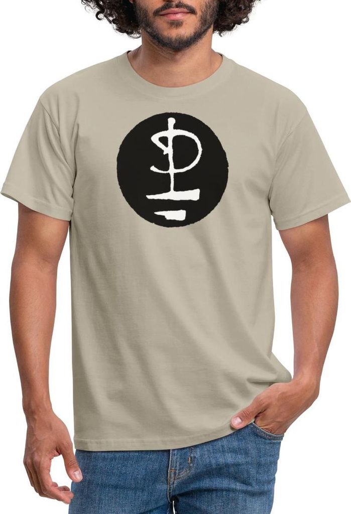 Spreadshirt Pink Floyd Logo Schwarz Weiß Männer T-Shirt, L, Sandbeige