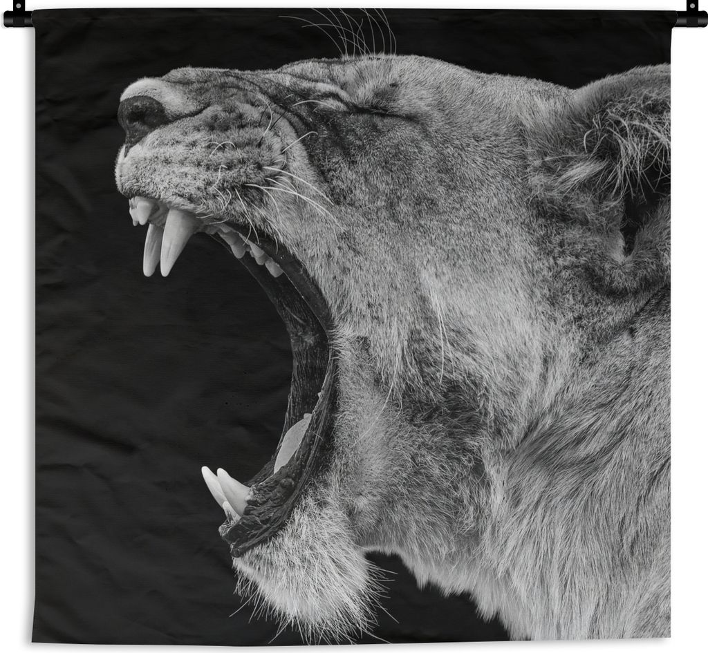 MuchoWow Wandteppich Wandbehang Tiere - Löwe - Schwarz - Weiß - Porträt 150x150 cm Tapisserie Dekoration Wandtuch - Wohnaccessoires - Modernes