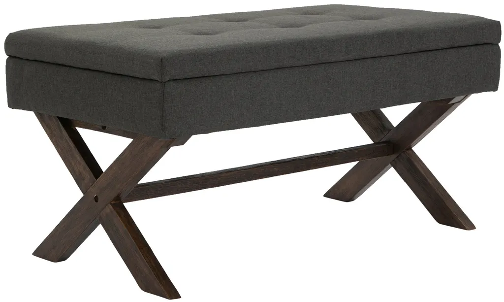 Banc de rangement Namaro capitonné gris antique avec assise confortable