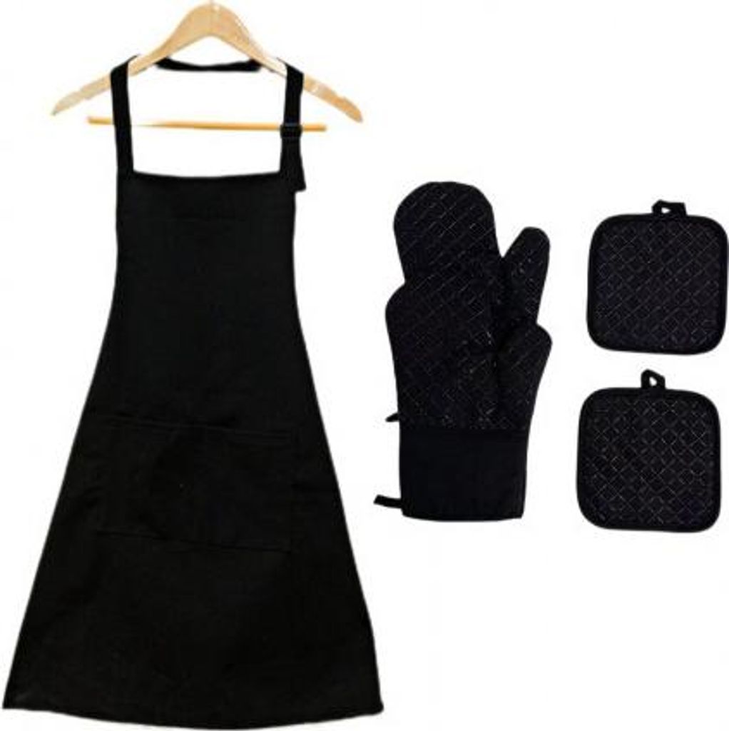 Kochschürzen-Set, Kochschürzen, Topflappen Handschuh, Ofenhandschuhe Hitzebestaendig, rutschfeste Topfhandschuhe 5er-Set Hitzebeständig bis 250°C