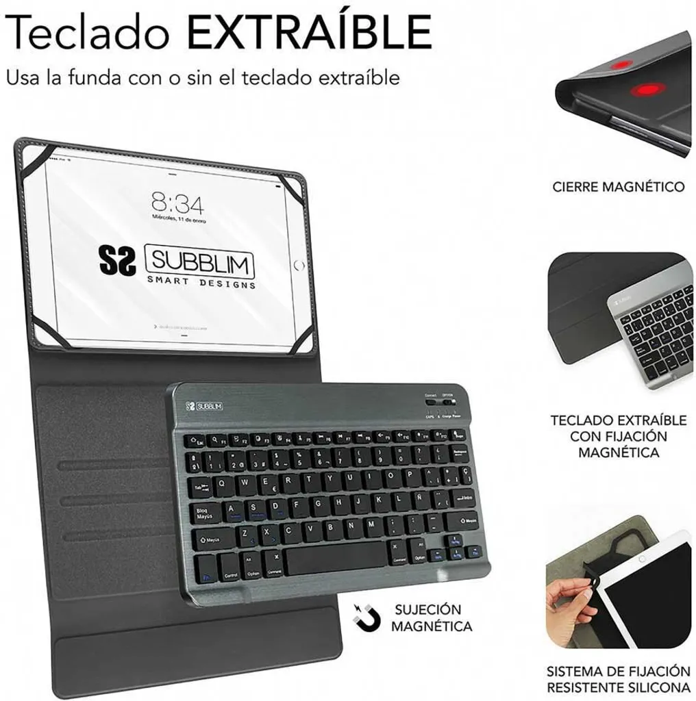 Clavier Bluetooth Subblim Keytab Pro Noir : Étui Universel Fine et Rigide - 6