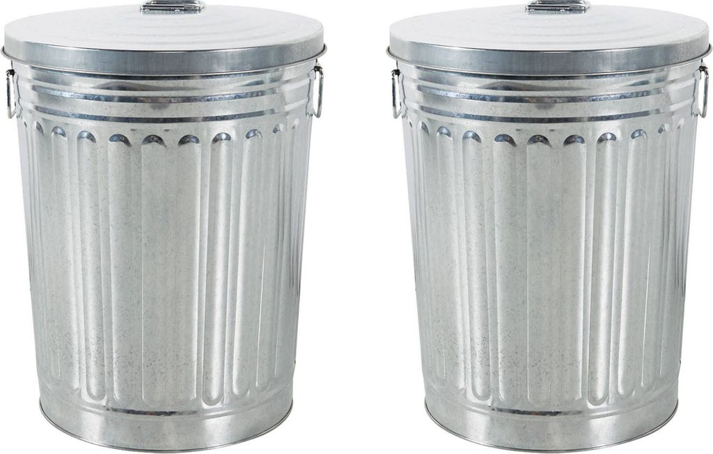 2x Zink Abfalleimer mit Deckel 58 Liter Silber Outdoor Garten Mülleimer Tonne Mülltonne Zinktonne Abfalltonne