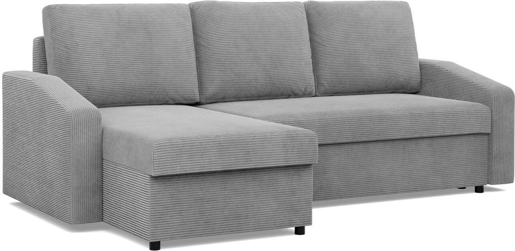 A gray sectional sofa with a chaise lounge.