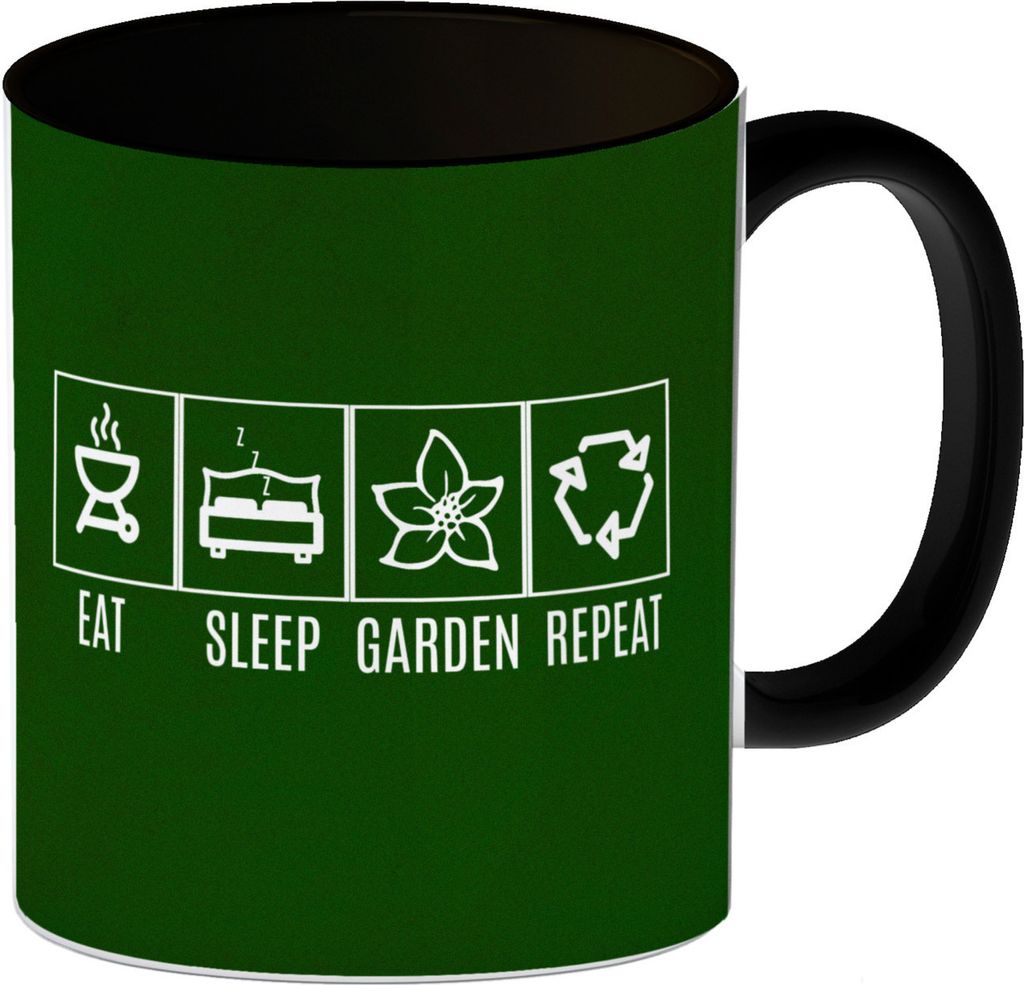 Eat, sleep, GARDEN, repeat Kaffeebecher Schwarz Auf der Suche nach einem