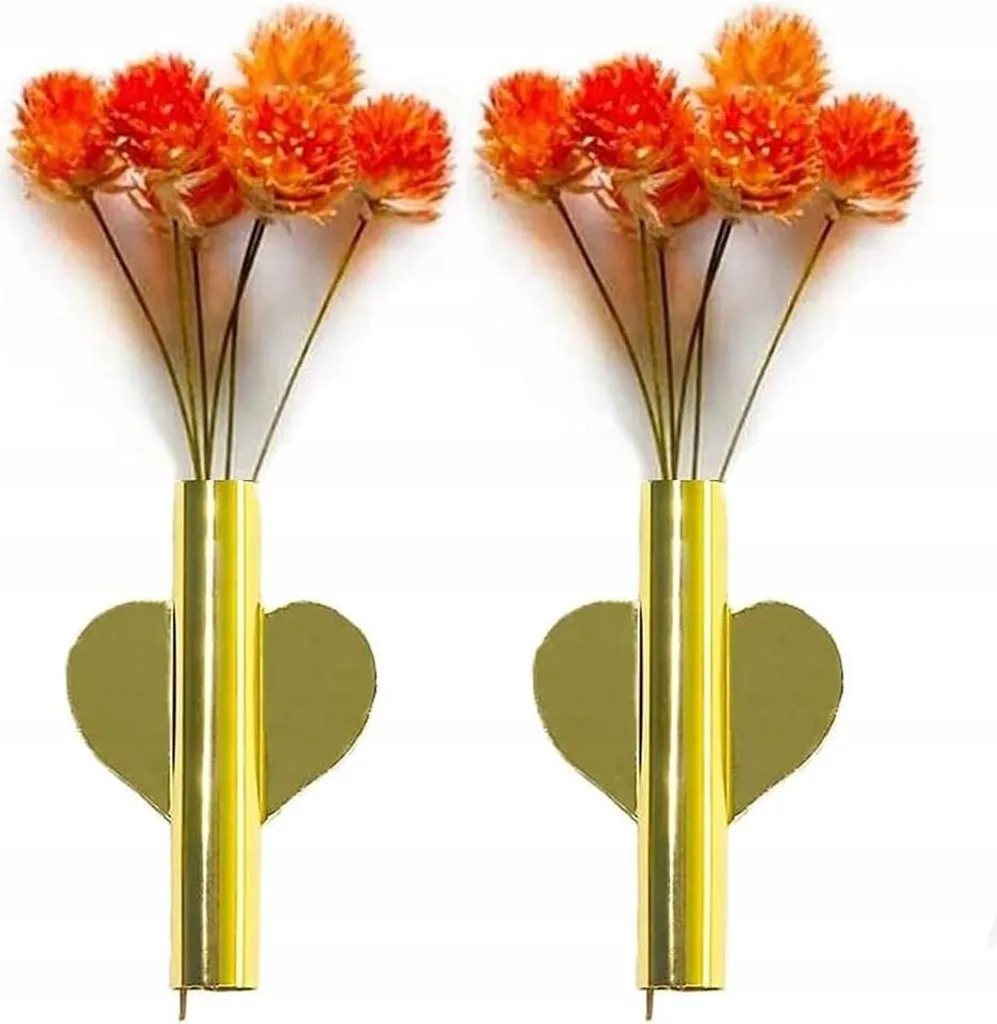 Décoration murale florale cœur en métal doré tube pour fleurs 25cm