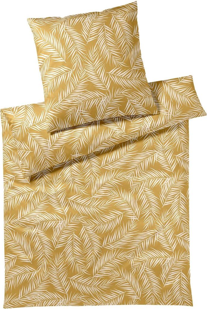elegante Mako-Satin Bettwäsche-Garnitur Maison Leaves Farbe Gold Größe 135x200+80x80