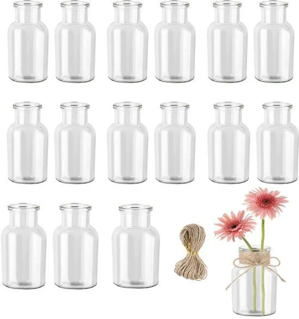 Mini vases rustiques en verre et jute 125 ml pour décoration de mariage